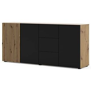 Commode AURIS 3D3S 180 cm dressoir highboard kast met 3 deuren 3 laden Artisan eiken/zwart mat
