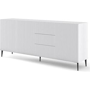 BIM Furniture Commode Ravenna B 3D3S 200 cm met gefreesde voorkant hoogwaardig MDF, sideboard, buffet op zwarte metalen penpoten, 3 kasten, 3 laden (mat wit)