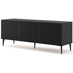 BIM Furniture TV-kast Ravenna B 150 cm 3D met gefreesde front hoogwaardige MDF metalen poten lage kast kast dressoir commode televisietafel (zwart mat, zwarte poten)