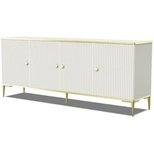 Homlando Borst Petra 182 cm 4D dressoir met 4 deuren - highboard - gefreesd MDF moderne commode voor slaapkamer of woonkamer - gouden metalen poten (kasjmier)