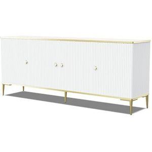 Homlando Borst Petra 182 cm 4D dressoir met 4 deuren - highboard - gefreesd MDF moderne commode voor slaapkamer of woonkamer - gouden metalen poten (mat wit)