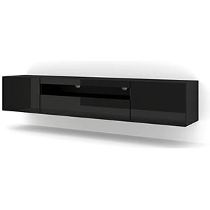 Homlando Lowboard TV kast Aura 200 cm hangend of staand - universele onderkast in hoogglans - televisiekast dressoir (zwart)