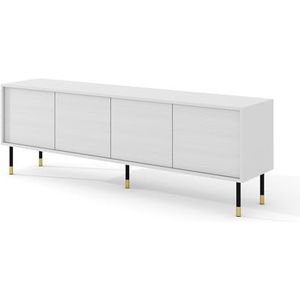 Homlando Sherwood, tv-kast 180 cm, 4D, modern tv-meubel met gefreesde voorkant, hoogwaardig MDF, lage kast met opbergruimte voor woonkamer, slaapkamer, metalen poten (mat wit)