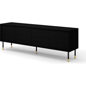 Homlando Sherwood, tv-kast 180 cm, 4D, modern tv-meubel met gefreesde voorkant, hoogwaardig MDF, lage kast met opbergruimte voor woonkamer, slaapkamer, metalen poten (zwart mat)
