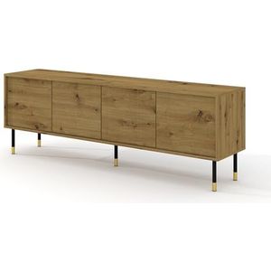 Homlando Sherwood, tv-kast 180 cm, 4D, modern tv-meubel met gefreesde voorkant, hoogwaardig MDF, lage kast met opbergruimte voor woonkamer, slaapkamer, metalen poten (Artisan eiken)