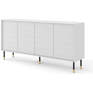 Homlando Commode Sherwood 180 cm 4D dressoir met 4 deuren - highboard - moderne commode voor slaapkamer of woonkamer - metalen poten (mat wit)