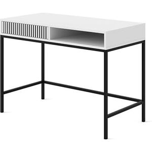 Homlando Make-uptafel Ravenna F 112 x 50 cm console met lade - moderne kaptafel - bureau - wit mat/zwart mat - gefreesde fronten