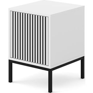 Homlando Nachtkastje Ravenna F 41 x 40 cm - universele tafel- bureaucontainer - meubels voor slaapkamer kantoor - mat wit / zwart - gefreesde fronten
