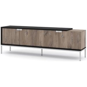 Homlando TV kast Toledo 191 cm 4D - lowboard met 4 deuren voor de woonkamer - modern tv-meubel met zilveren frame - eiken vlagstaff/zwart mat