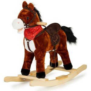 Hobbelpaard - Donkerbruin - Hout - Met Geluid en Bewegende Staart