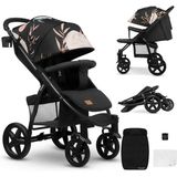 LIONELO Annet Plus kinderwagen, voor baby's vanaf de geboorte tot 22 kg, waterdichte XXL luifel, rugleuning verstelbaar tot ligpositie, grote wielen, voetenwarmer, muggennet, 5-punts gordels