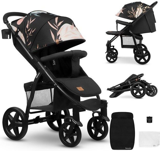 LIONELO Annet Plus kinderwagen, voor baby's vanaf de geboorte tot 22 kg, waterdichte XXL luifel, rugleuning verstelbaar tot ligpositie, grote wielen, voetenwarmer, muggennet, 5-punts gordels