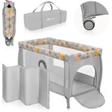 LIONELO Stefi Plus Opvouwbaar reisbedje met matras, Vanaf de geboorte tot 3 jaar/15 kg, Babyboxen voor kinderen en baby's met zij-ingang, Gaaswanden transparante, Tas, Wielen, Systeem LockGuard