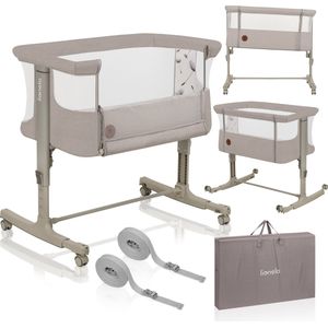 Lionelo Aurora 3in1 Co-sleeper - Babybedje tot 9 kg - Meegroeibed - 4 wielen met rem - Campingbedje