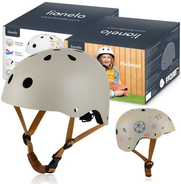 LIONELO Helmet - Kinderfietshelm – Maat S 50–56 cm – Veiligheidshelm met Kinbescherming – Creatief Ontwerp met Krijt en Stiften – ABS/EPS Constructie – Intertek Gecertificeerd