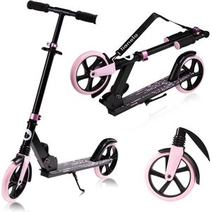 LIONELO LUCA Opvouwbare Scooter Stunt Step, voor kinderen en volwassenen tot 100 kg, licht Aluminium 4 kg, Solide constructie, 20 cm wielen, Schokbestendige, Achterrem, Antislip (BLACK PINK)