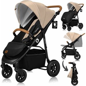 Lionelo - Natt - Kinderwagen - Zwart - Verstelbare Rugleuning - XXL Luifel met UPF50+