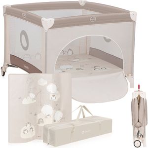 LIONELO Bonnie Kinderbox en Ledikant - Veilige Opvouwbare Speel voor Kinderen tot 15 kg - Ademend Gaas, Ritsingang, Kwaliteitsmatras T25, Gemakkelijk te Vervoeren Baby Bed en Reisbedje (Beige)