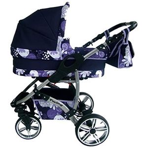 Kinderwagenset 40 kleuren om uit te kiezen Buggy, lekvrije wielen, Twing by SaintBaby Purple Flowers, 3-in-1 met babyzitje