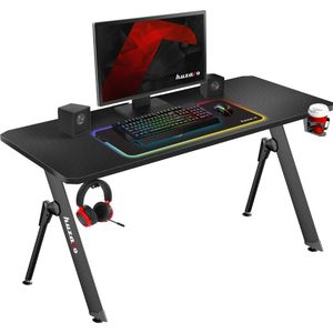 huzaro Hero 2 8 Gamingtafel, bureau, computertafel, 140 x 60 cm, carboncoating, aluminium frame, koptelefoonhaken, kabelclips, bekerhouder, verstelbare poten, zwart