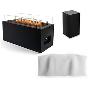 Planika Rio - Outdoor Gas Fire Pit - 7-10kW Heat Output - Black Rectangle Propane Fireplace - Patio and Garden Heater (Fireplace + Cover + Bottle Case)