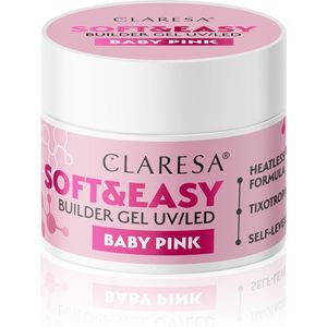 Claresa Opbouwgel met gemiddelde dichtheid, thixotroop, zelfnivellerend, gemakkelijk vast te klemmen, kleeft onberispelijk op de nagel, gemakkelijk te vijlen, zachte en Easy Builder gel, babyroze, 90