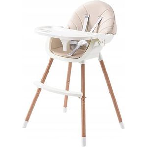 OMNA kinderstoel, 3-in-1, kinderstoel, babystoel, houten poten, veiligheidsgordel, voetensteun, 5-punts riem, vanaf 6 maanden tot 5 jaar (beige)