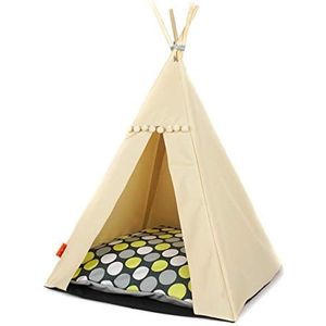 Tent voor honden en katten. Waterdichte tipi voor honden en katten. Hondenhok, kattenwigwam. Honden iglo. (65x65x92 cm, Beige tent, Groene stippen)