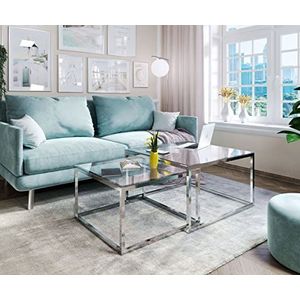 lukmebel Yoshi 2-in-1 salontafel, gehard glas, chroomstaal, 60 x 36 x 60 cm, modern, stabiel, elegant, minimalistisch