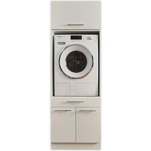 Laundreezy Wasmachinekast met kast, witte wasmachine-bovenbouwkast, TÜV-gecertificeerd, met veel opbergruimte, houtmateriaal, 67,5 x 200 x 67,5 cm