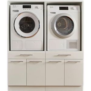 Laundreezy 2 x wasmachinekast, witte wasmachine-overbouwkast, TÜV-gecertificeerd, met veel opbergruimte, houtmateriaal, 135 x 162 x 67,5 cm