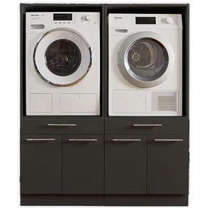 LAUNDREEZY 2 x wasmachinekast, antraciet, wasmachine-bovenbouwkast, TÜV-gecertificeerd, met veel opbergruimte, 135 x 162 x 67,5 cm (b x h x d)