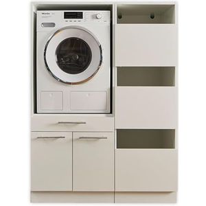 Laundreezy, Witte wasmachine-bovenbouwkast, TÜV-gecertificeerd met veel opbergruimte, houtmateriaal, 1 x wasmachinekast, 1 x waskast