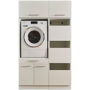 Laundreezy Wasmachinekast, waskast en 2 x kast, witte wasmachine-bovenbouwkast, TÜV-gecertificeerd, met veel opbergruimte, houtmateriaal, 117,5 x 200 x 67,5 cm
