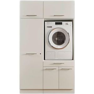 Laundreezy Wasmachinekast, multifunctionele kast en 2 x kast, witte wasmachine-bovenbouwkast, TÜV-gecertificeerd, met veel opbergruimte, houtmateriaal, 117,5 x 200 x 67,5 cm