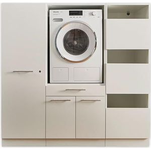 Laundreezy Wasmachinekast, waskast en multifunctionele kast, witte wasmachine-bovenbouwkast, TÜV-gecertificeerd, met veel opbergruimte, houtmateriaal, 167,5 x 162 x 67,5 cm