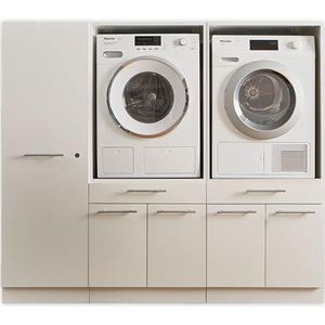 Laundreezy 2 x wasmachinekast en multifunctionele kast, witte wasmachine-overbouwkast, TÜV-gecertificeerd, met veel opbergruimte, houtmateriaal, 185 x 162 x 67,5 cm