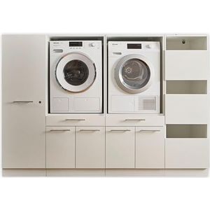 Laundreezy 2 x wasmachinekast, waskast en multifunctionele kast, witte wasmachine-overbouwkast, TÜV-gecertificeerd, met veel opbergruimte, houtmateriaal, 235 x 162 x 67,5 cm