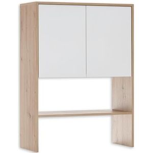 Stella Trading NERJA Kastopzet voor wasmachinekast, optiek opzetkast voor extra opbergruimte in de badkamer en bijkeuken, houtmateriaal, Artisan eiken/wit, 75 x 103 x 32 cm