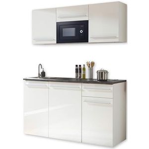 84-240-13 enkele keuken JAZZ keukenblok kitchenette wit/wit hoogglans ca. 160 x 212 x 60 cm