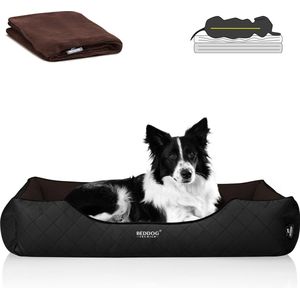 BedDog Premium Orthopedisch hondenbed WUFFI, MEMORY FOAM, kunstleer, afneembare, inclusief deken - MOCCA (bruin/zwart)