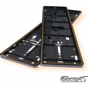 Kentekenplaathouders MONO zwart met gouden lijn set a 2 stuks