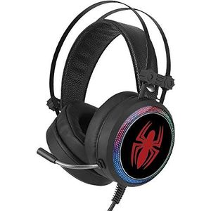 ERT GROUP Spiderman Gaming Headset met microfoon, on-ear hoofdtelefoon met verstelbare hoofdband, 2,2 m USB-hoofdtelefoon, led-oordopjes met Marvel-patroon
