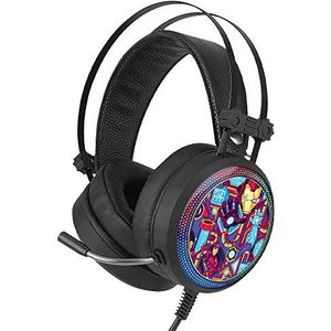 ERT GROUP Iron Man Gaming Headset met microfoon, on-ear hoofdtelefoon met verstelbare hoofdband, 2,2 m USB-hoofdtelefoon, led-hoofdtelefoon met Marvel-patroon