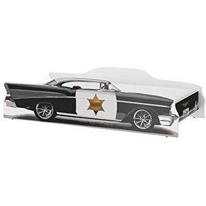 iGLOBAL Sheriff Kinderbed, autobed, tienerbed, juniorbed, bed met lattenbodem, stellage, schuimstofmatras, 140 x 70 cm