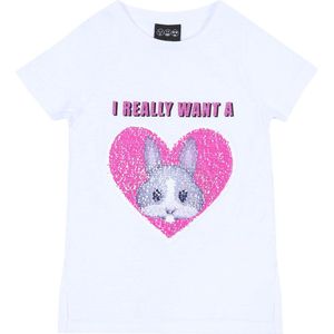 Wit T-shirt met hartje van variabele pailletten / 104