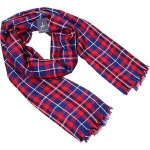 Rood-marineblauwe geruite sjaal