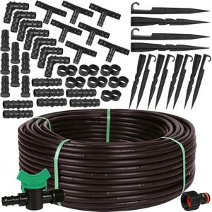 Watermil Drip Systeem Druppelslang Druppelbuis Bruine Drukgecompenseerde Druppelleiding voor besproeien van bloemperken en plantrijen, waterbesparing 16mm / 2.2 LPH Druppelafstand 33 cm / 100m + accessoire