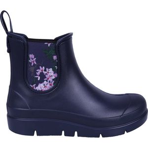 Marineblauwe, modieuze en comfortabele enkel-regenlaarzen voor dames met bloemen - STELLA Lemigo / 39