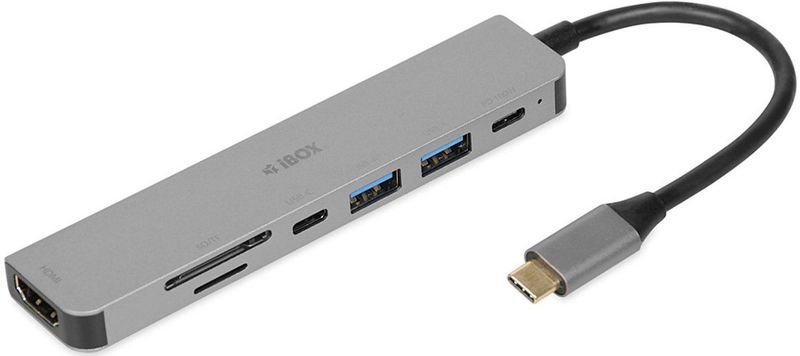 iBox - IUH3SL4K - Docking Station - Zilver - USB-C - 7 Havens